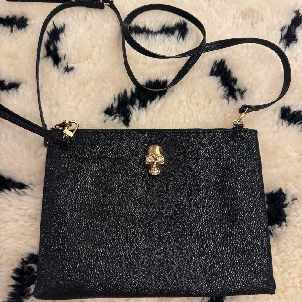 Punch Studio Black Crossbody Bag with Gold Skull Accent